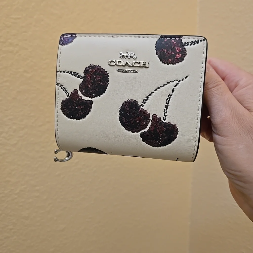 Coach Snap Small Wallet With Cherry Print - Picture 14 of 15